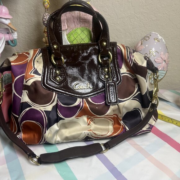 COACH Signature Hand Drawn Scarf Print ASHLEY Satchel Handbag Bag Purse F20034 - Picture 1 of 9